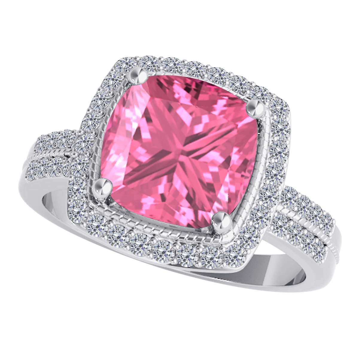 2.60 Carat Pink Topaz And White Diamond Gemstone Ring For Women In 14K Rose White & Yellow Gold