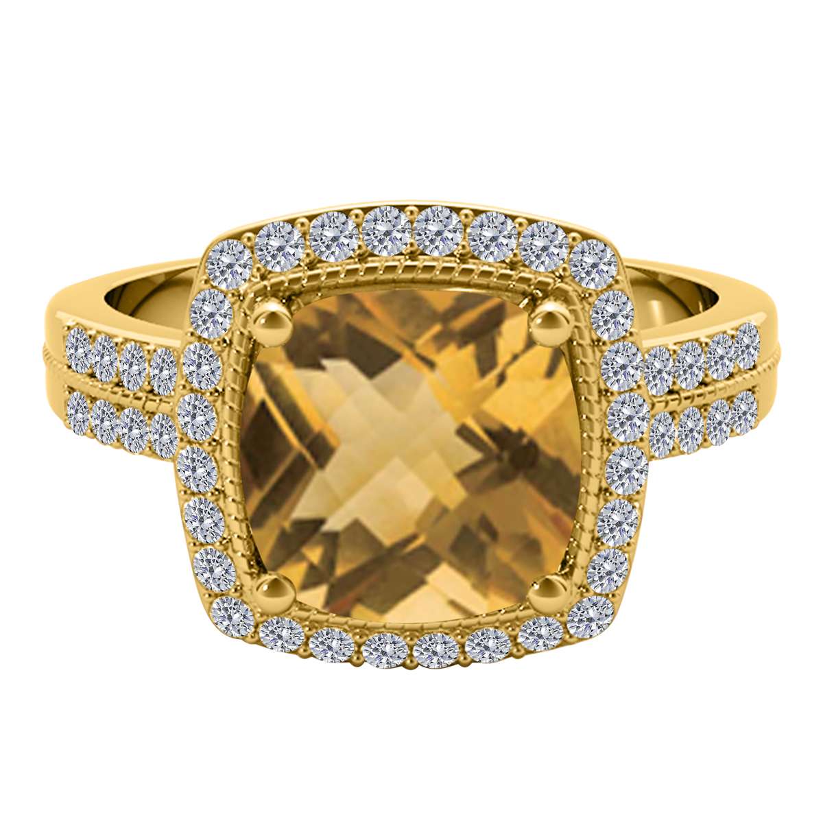 2.60 Carat Cushion Cut Citrine and Natural Diamond Ring for Women in 14K Rose, White & Yellow Gold