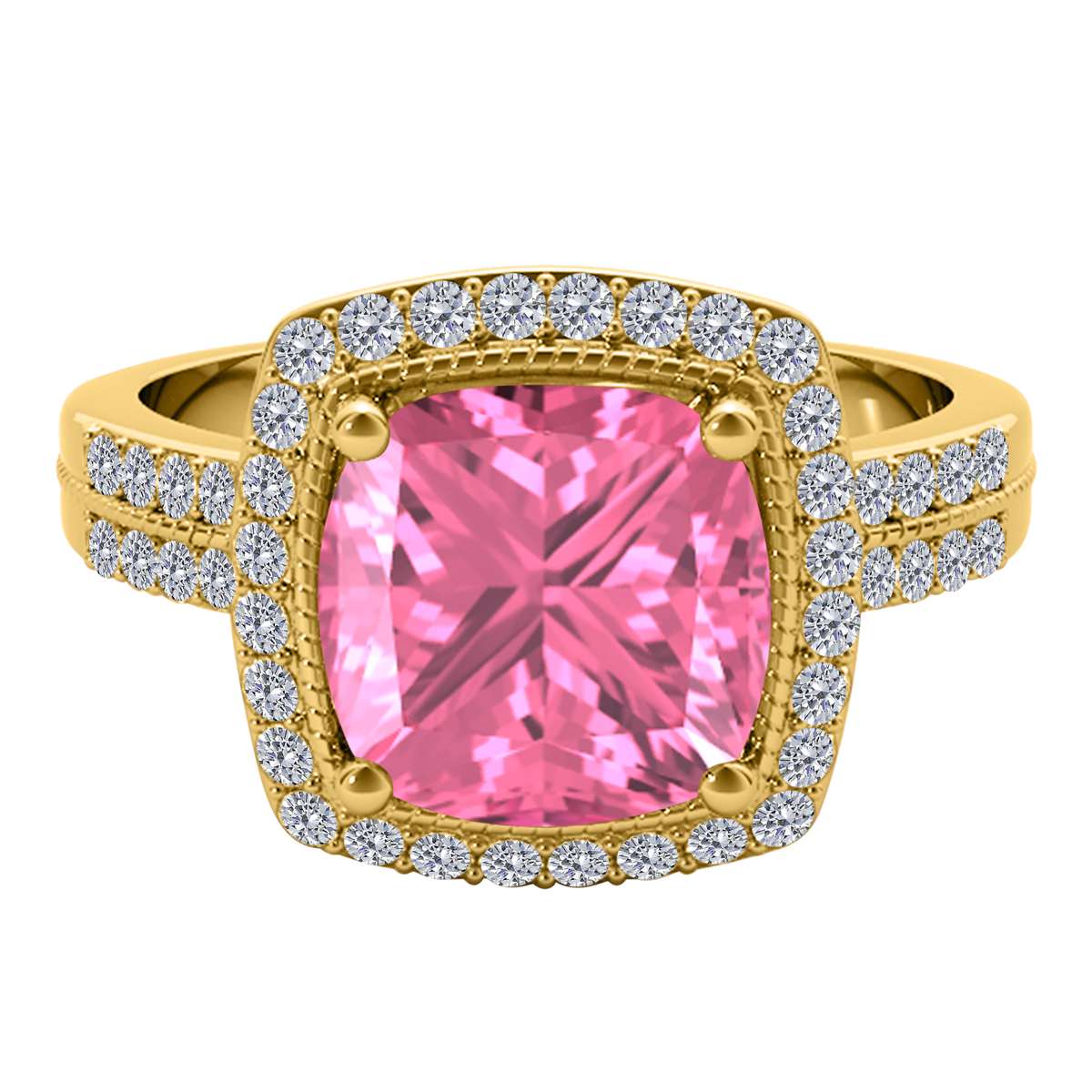 2.60 Carat Pink Topaz And White Diamond Gemstone Ring For Women In 14K Rose White & Yellow Gold