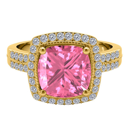 2.60 Carat Pink Topaz And White Diamond Gemstone Ring For Women In 14K Rose White & Yellow Gold