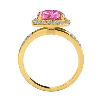 2.60 Carat Pink Topaz And White Diamond Gemstone Ring For Women In 14K Rose White & Yellow Gold