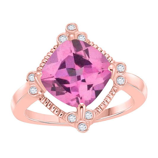 MAULIJEWELS 10K Rose White & Yellow Gold 2.85 Carat Pink-topaz Gemstone Diamond Rings For Women's