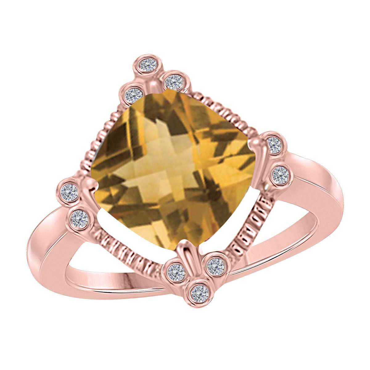 2.85 Carat Cushion Cut Citrine And White Diamond Gemstone Ring For Women In 10K Yellow / White & Rose Gold