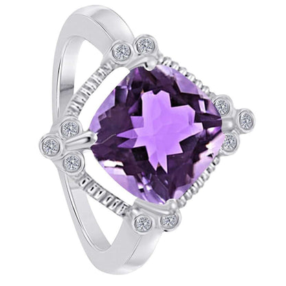 MAULIJEWELS 2.85 Carat Diamond and Cushion Cut Amethyst Gemstone Rings For Women In 10K Rose White & Yellow Gold