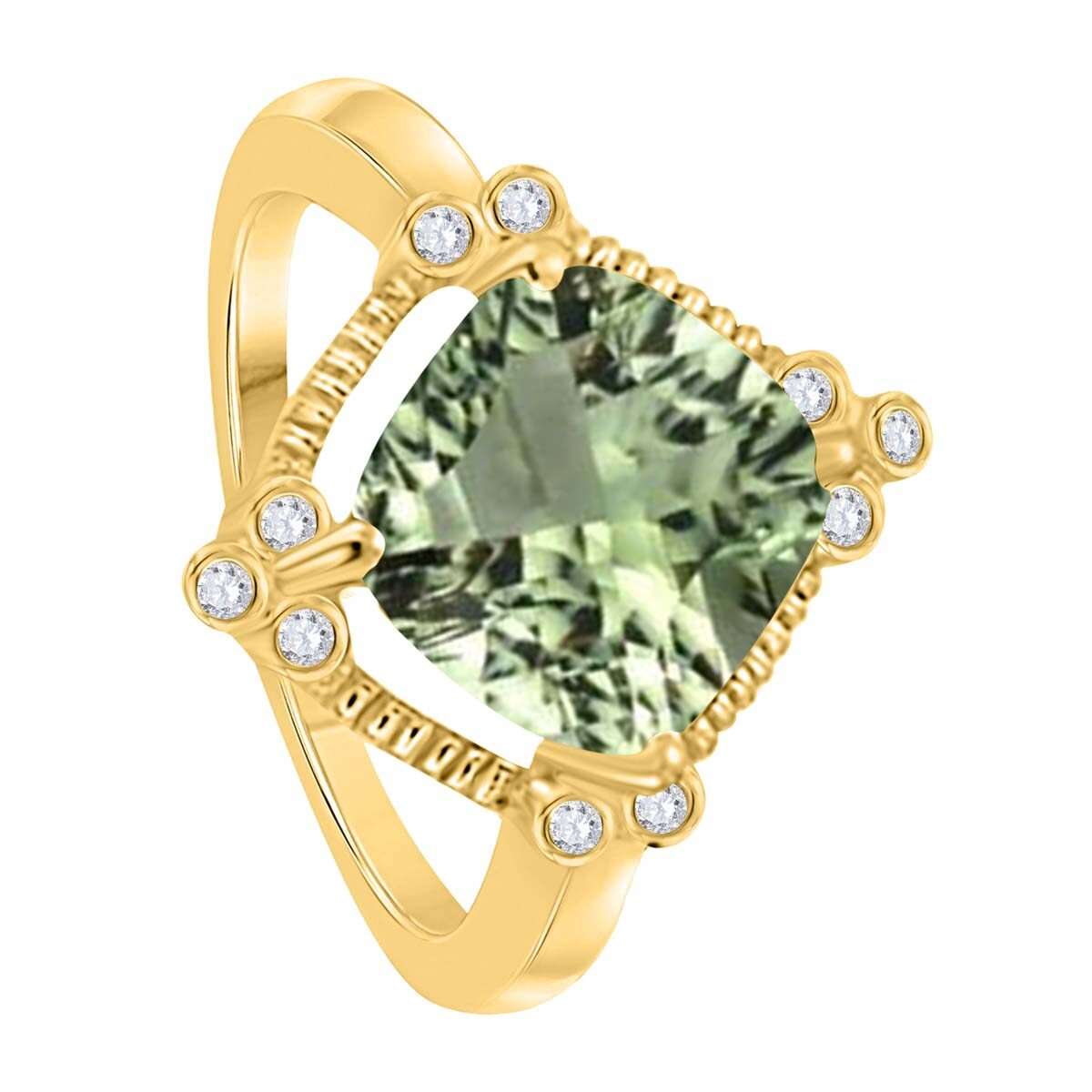 2.85 Carat Natural Diamond And Cushion Cut Green Amethyst Gemstone Ring For Women in 10K Rose White & Yellow Gold