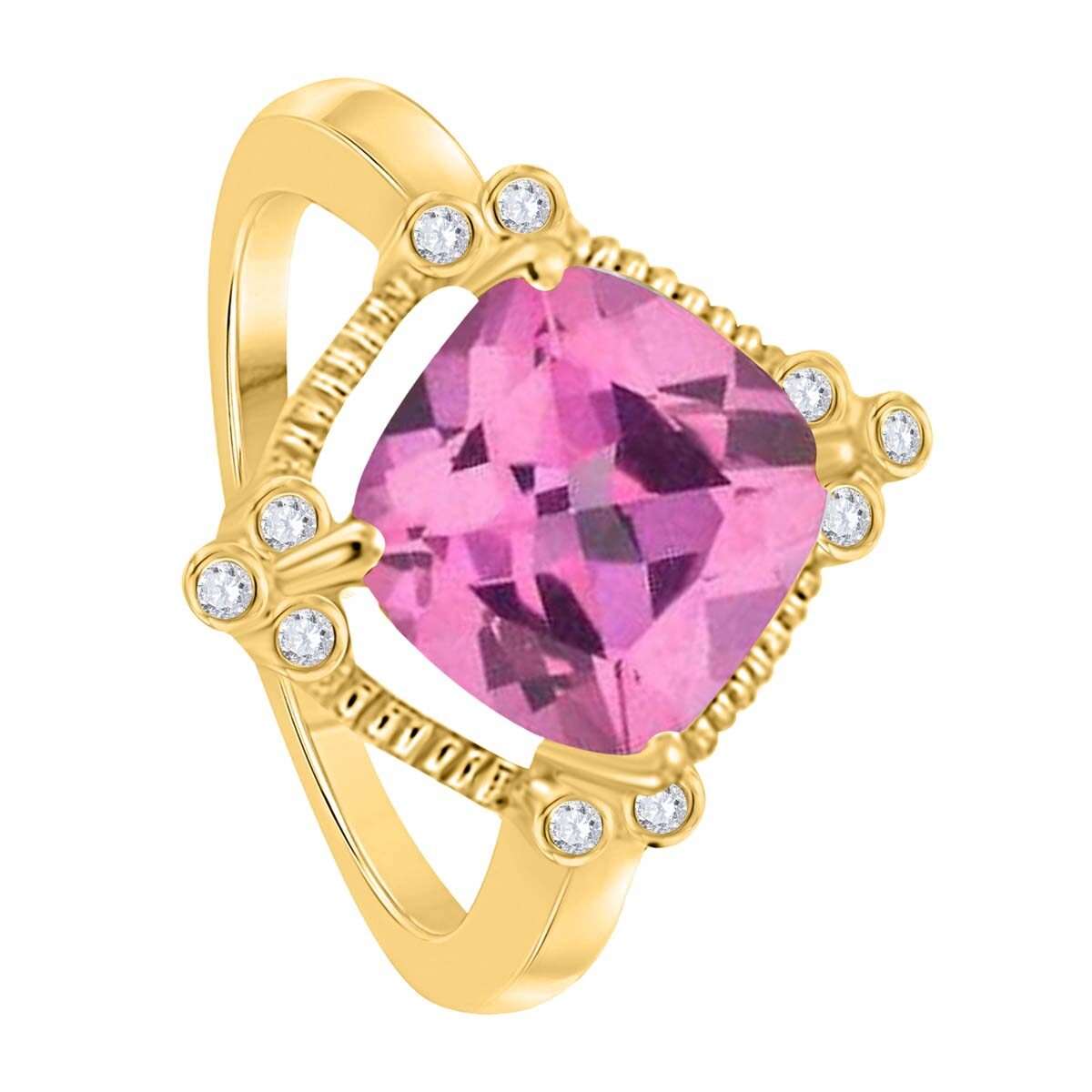 2.85 Carat Cushion Cut Pink-topaz And White Diamond Gemstone Rings For Women In 10K Rose White & Yellow Gold