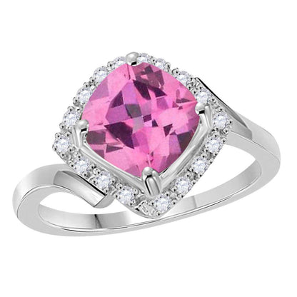 2.35 Carat Cushion Cut Pink-topaz And Round White Diamond Rings For Women In 14K Rose White Yellow Solid Gold