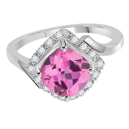 2.35 Carat Cushion Cut Pink-topaz And Round White Diamond Rings For Women In 14K Rose White Yellow Solid Gold