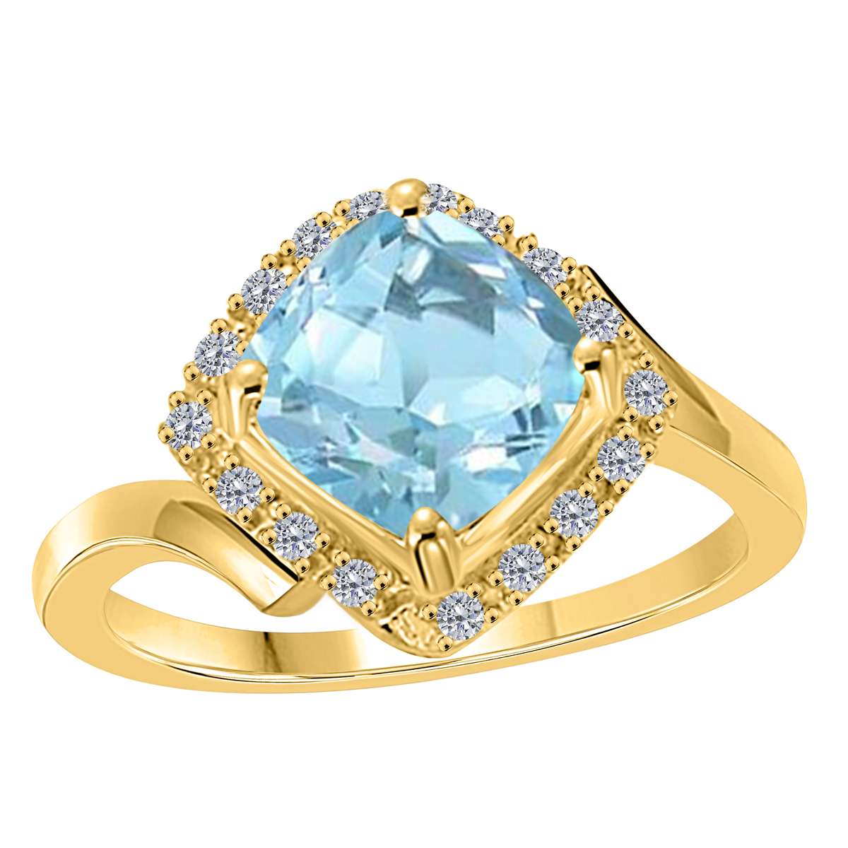 14k Rose White & Yellow Gold 2.35 Carat Cushion Cut Aquamarine And White Diamond Rings For Women