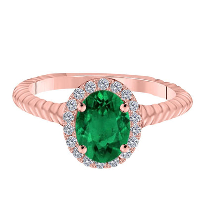 MAULIJEWELS  1.00 Carat Diamond And Oval Shaped Emerald Gemstone Rings 10K White Rose & Yellow Gold