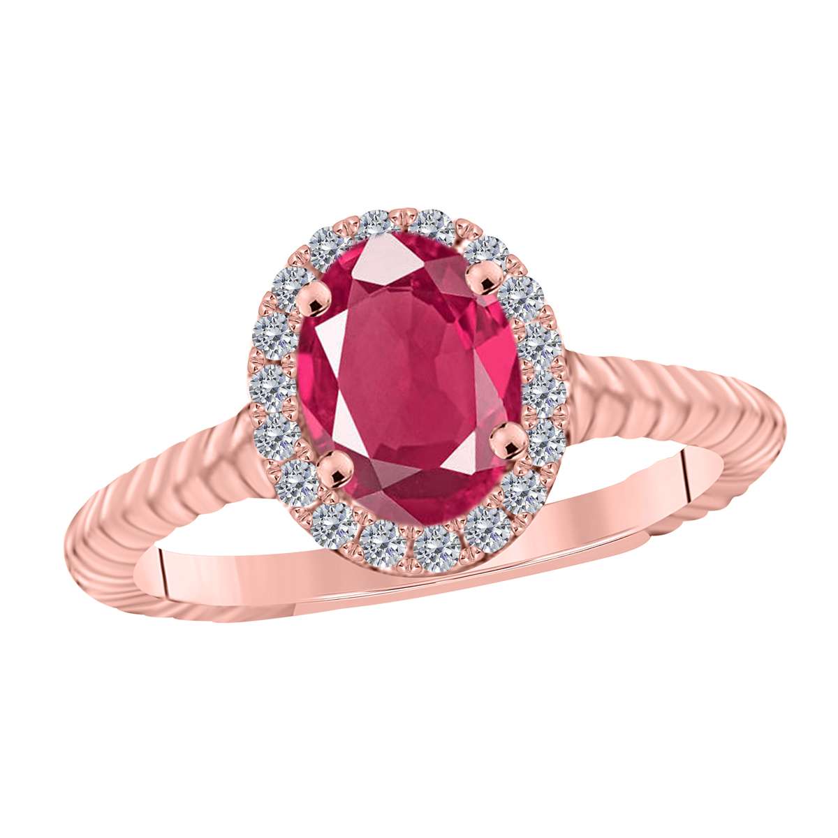 MAULIJEWELS  1.00 Carat Diamond And Oval Shaped Ruby Gemstone Rings 10K White Rose & Yellow Gold