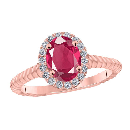 MAULIJEWELS  1.00 Carat Diamond And Oval Shaped Ruby Gemstone Rings 10K White Rose & Yellow Gold