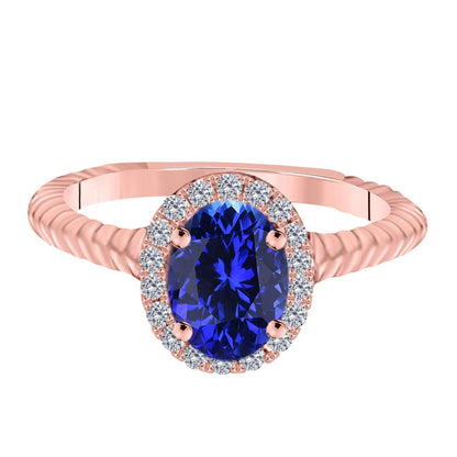 MAULIJEWELS  1.00 Carat Diamond And Oval Shaped Tanzanite Gemstone Ring 10K White Rose & Yellow Gold