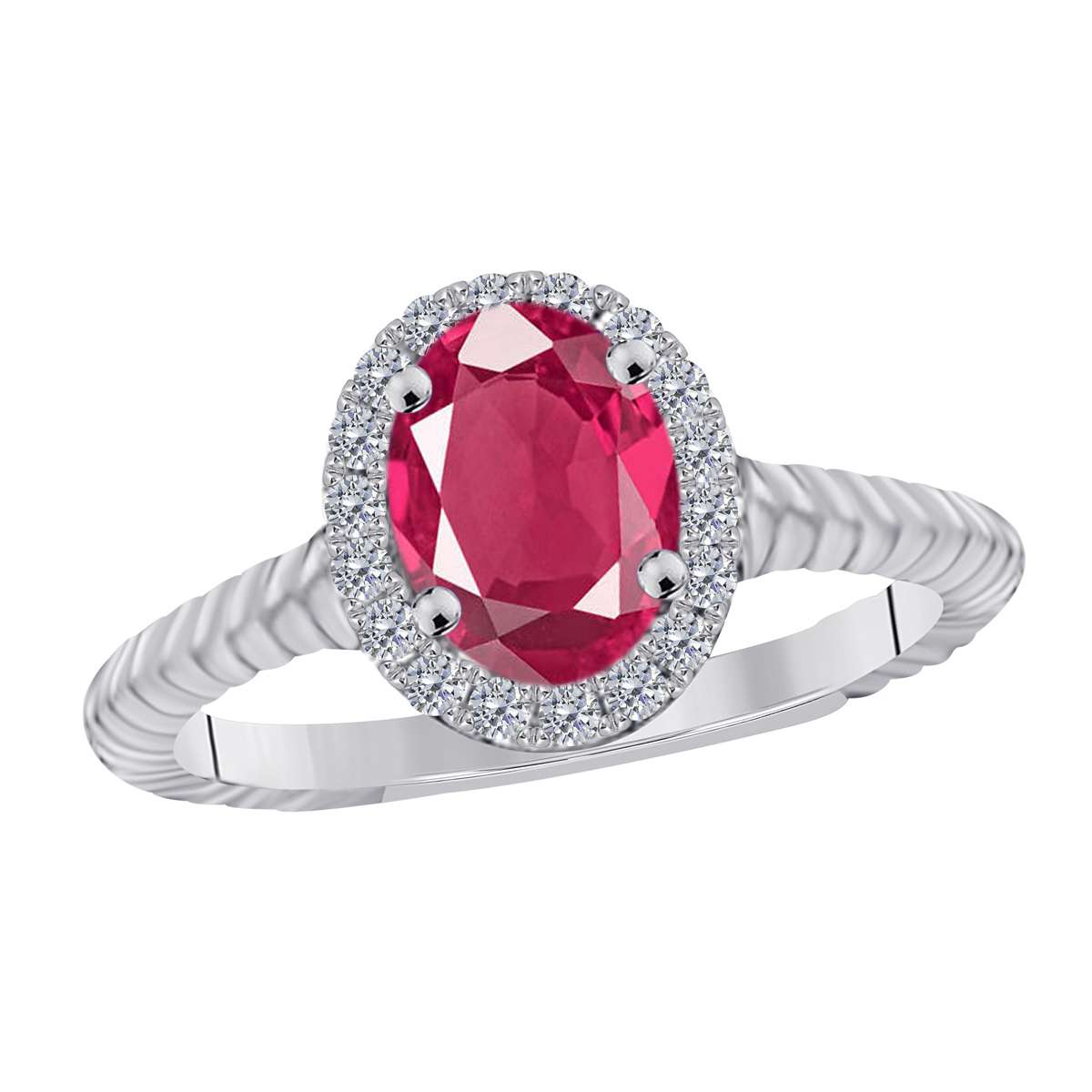 MAULIJEWELS  1.00 Carat Diamond And Oval Shaped Ruby Gemstone Rings 10K White Rose & Yellow Gold