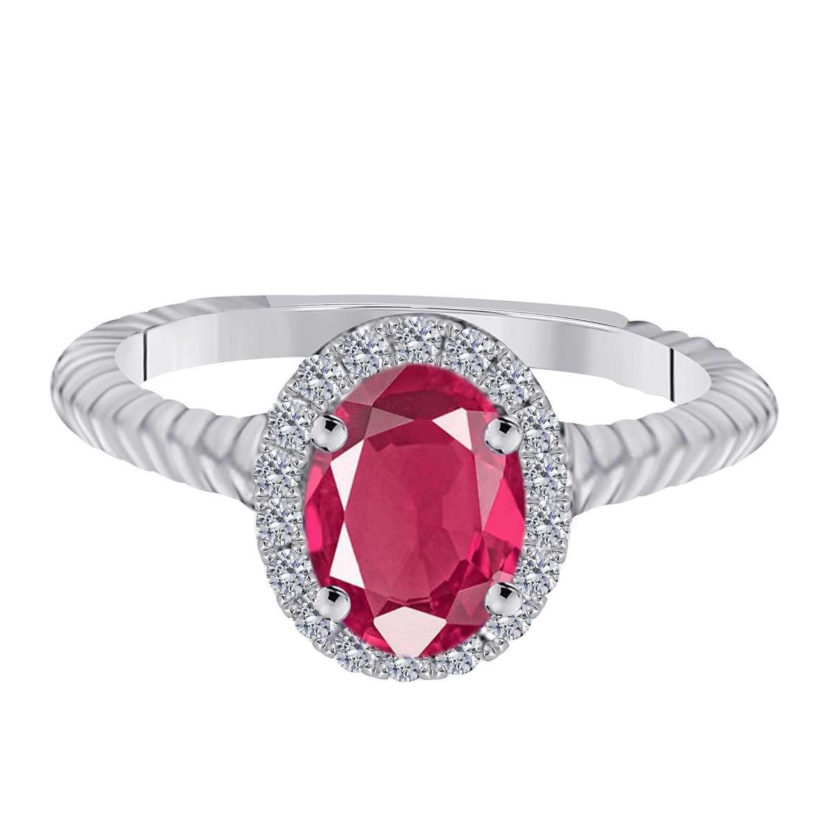 MAULIJEWELS  1.00 Carat Diamond And Oval Shaped Ruby Gemstone Rings 10K White Rose & Yellow Gold