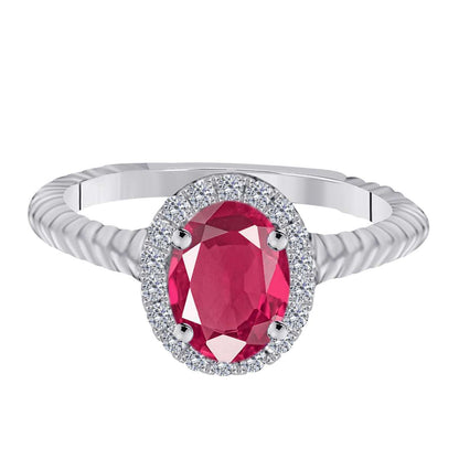 MAULIJEWELS  1.00 Carat Diamond And Oval Shaped Ruby Gemstone Rings 10K White Rose & Yellow Gold