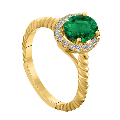 MAULIJEWELS  1.00 Carat Diamond And Oval Shaped Emerald Gemstone Rings 10K White Rose & Yellow Gold