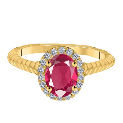 MAULIJEWELS  1.00 Carat Diamond And Oval Shaped Ruby Gemstone Rings 10K White Rose & Yellow Gold