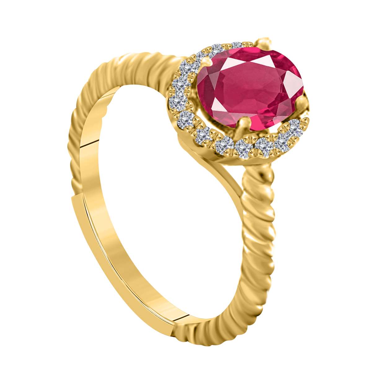 MAULIJEWELS  1.00 Carat Diamond And Oval Shaped Ruby Gemstone Rings 10K White Rose & Yellow Gold