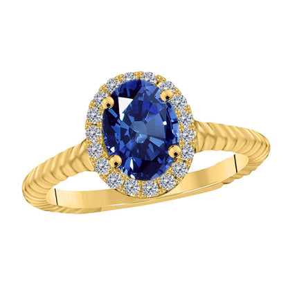 MAULIJEWELS  1.00 Carat Diamond And Oval Shaped Sapphire Gemstone Rings 10K White Rose & Yellow Gold