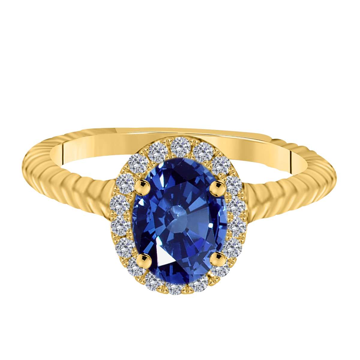 MAULIJEWELS  1.00 Carat Diamond And Oval Shaped Sapphire Gemstone Rings 10K White Rose & Yellow Gold