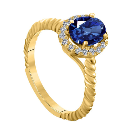 MAULIJEWELS  1.00 Carat Diamond And Oval Shaped Sapphire Gemstone Rings 10K White Rose & Yellow Gold