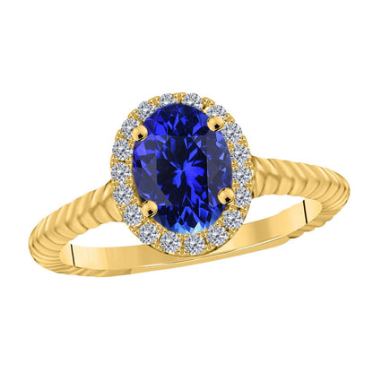 MAULIJEWELS  1.00 Carat Diamond And Oval Shaped Tanzanite Gemstone Ring 10K White Rose & Yellow Gold