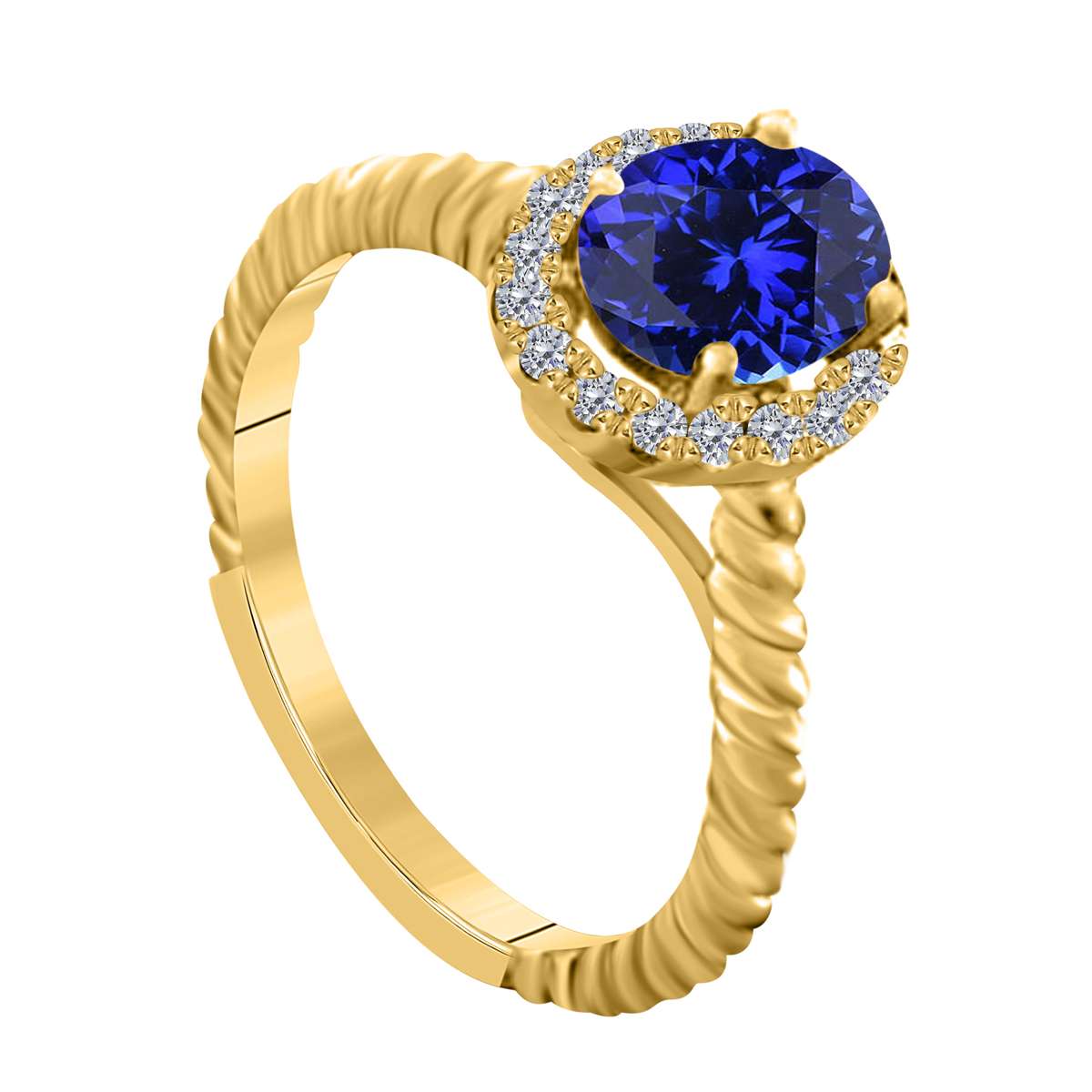 MAULIJEWELS  1.00 Carat Diamond And Oval Shaped Tanzanite Gemstone Ring 10K White Rose & Yellow Gold