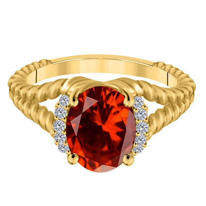 Mauli Jewels 1.85 Carat Diamond and Oval Shaped Garnet Gemstone Split Shank Rope Design Ring in 10K White, Rose & Yellow Gold