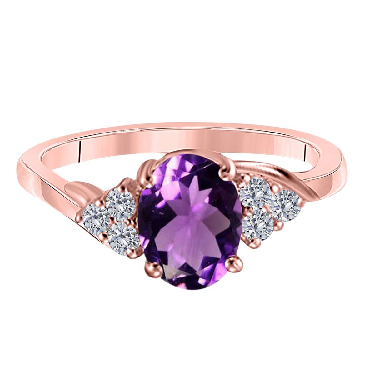 MAULIJEWELS  1.45 Carat Diamond And Oval Shaped Amethyst Gemstone Ring 10K White Rose & Yellow Gold