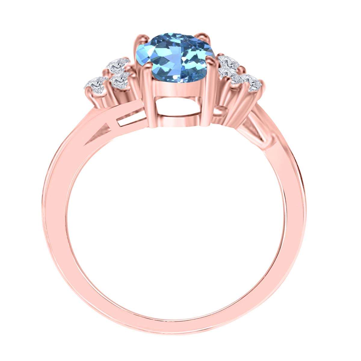 MAULIJEWELS  1.45 Carat Diamond And Oval Shaped Blue-Topaz Gemstone Ring 10K White Rose & Yellow Gold