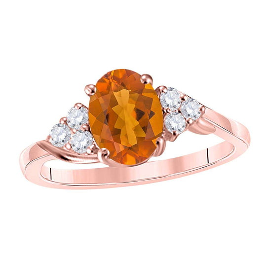 MAULIJEWELS  1.45 Carat Diamond And Oval Shaped Citrine Gemstone Ring 10K White Rose & Yellow Gold