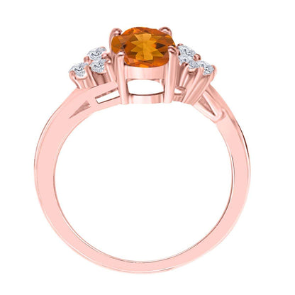 MAULIJEWELS  1.45 Carat Diamond And Oval Shaped Citrine Gemstone Ring 10K White Rose & Yellow Gold