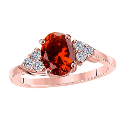 MAULIJEWELS  1.45 Carat Diamond And Oval Shaped Garnet Gemstone Rings 10K White Rose & Yellow Gold