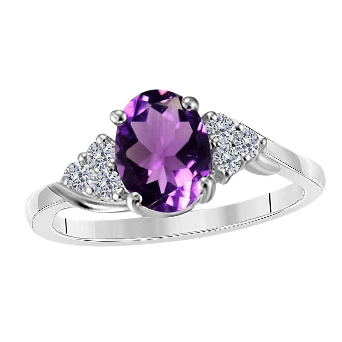 MAULIJEWELS  1.45 Carat Diamond And Oval Shaped Amethyst Gemstone Ring 10K White Rose & Yellow Gold