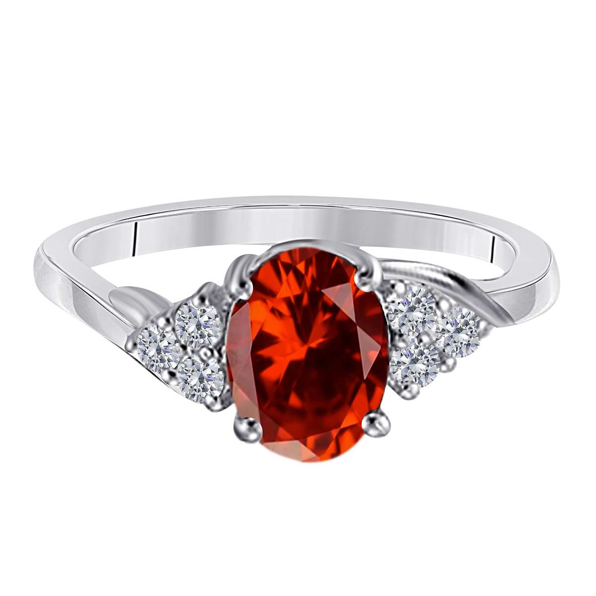 MAULIJEWELS  1.45 Carat Diamond And Oval Shaped Garnet Gemstone Rings 10K White Rose & Yellow Gold