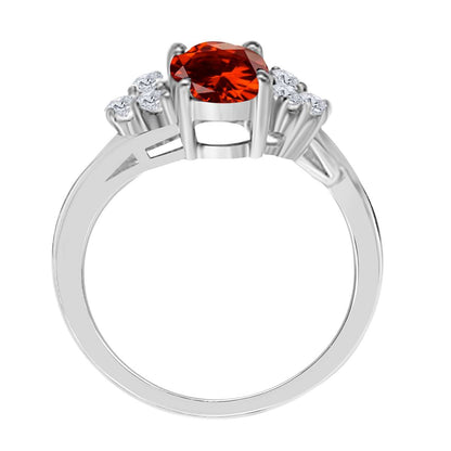 MAULIJEWELS  1.45 Carat Diamond And Oval Shaped Garnet Gemstone Rings 10K White Rose & Yellow Gold