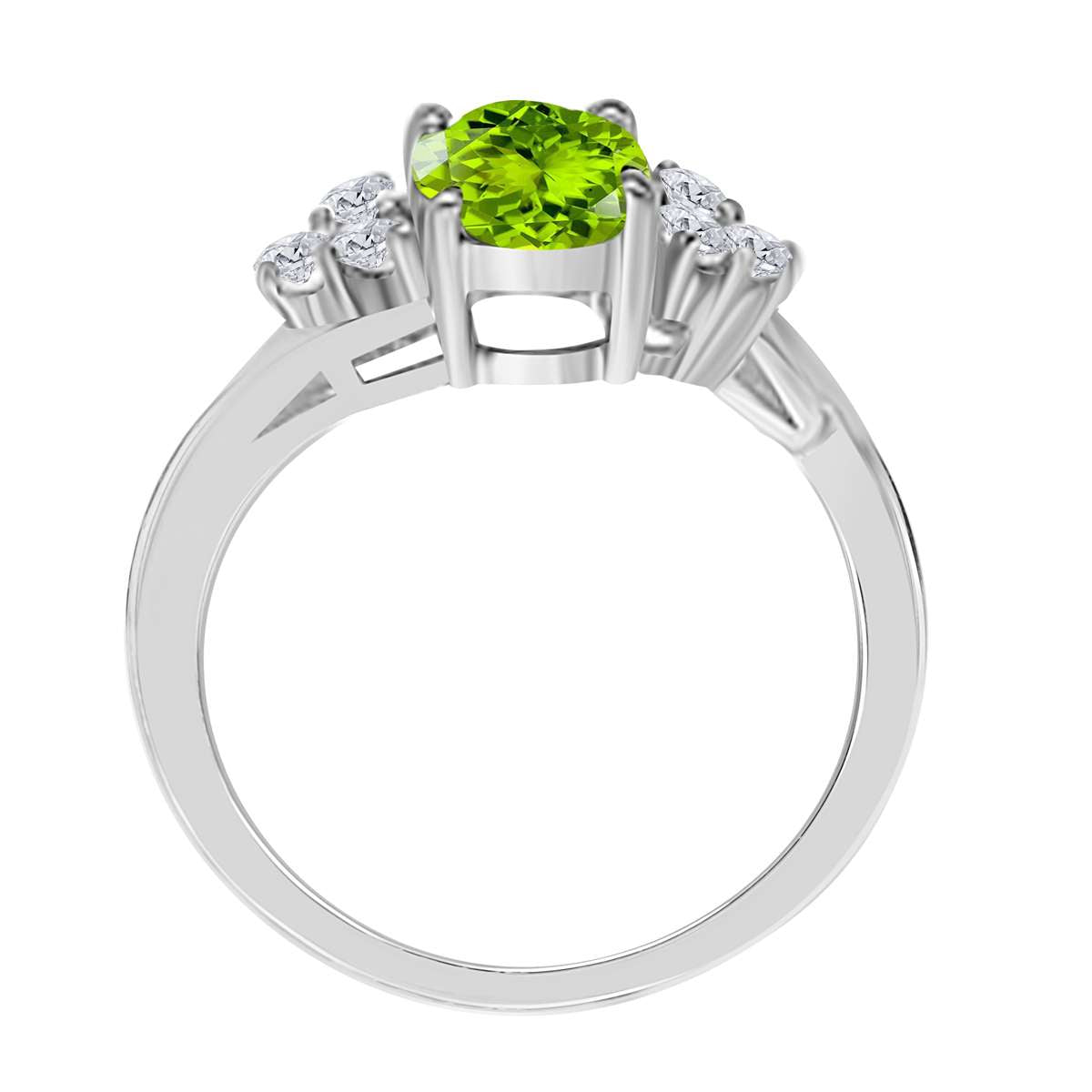 MAULIJEWELS  1.45 Carat Diamond And Oval Shaped Peridot Gemstone Ring 10K White Rose & Yellow Gold