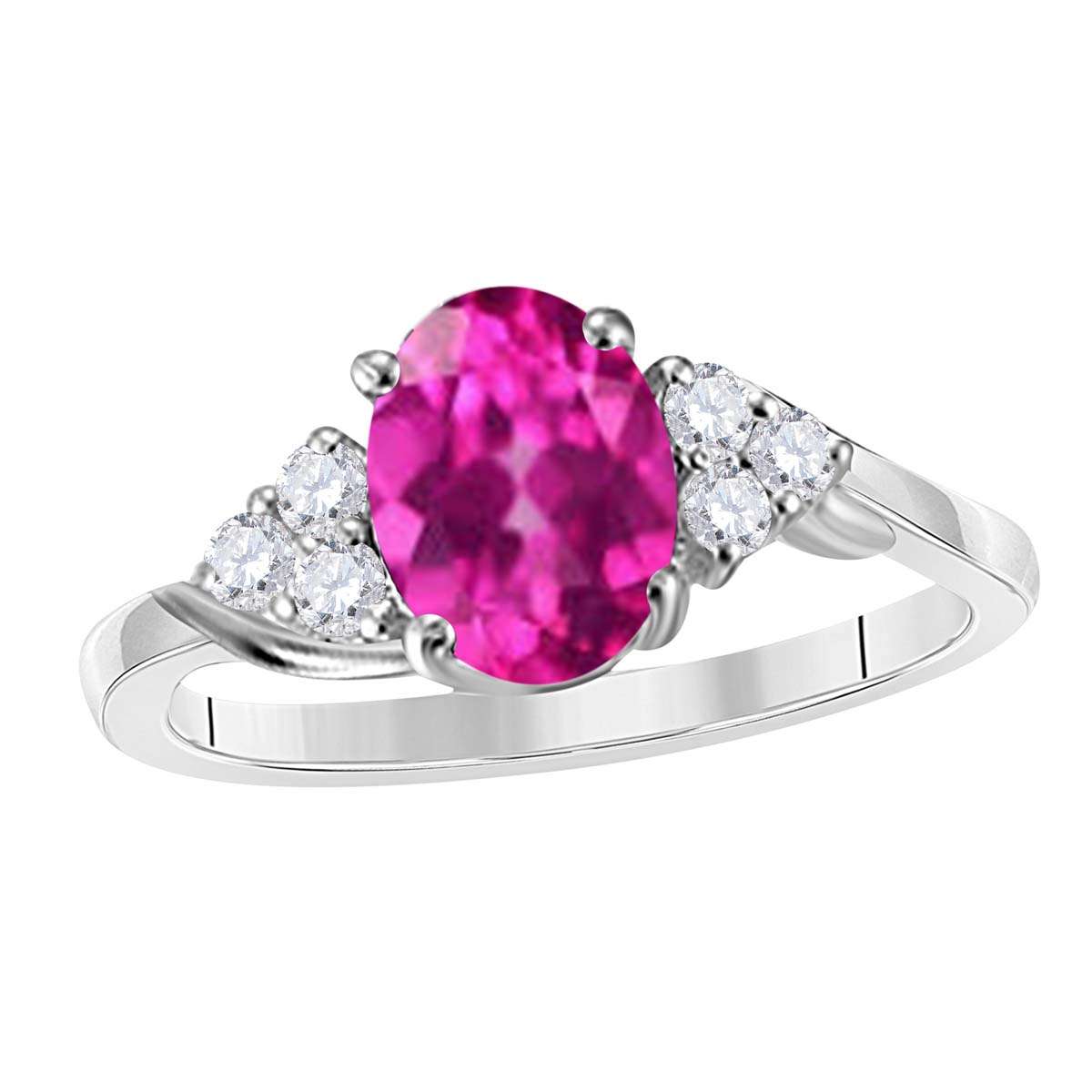 MAULIJEWELS  1.45 Carat Diamond And Oval Shaped Pink-Topaz Gemstone Ring 10K White Rose & Yellow Gold