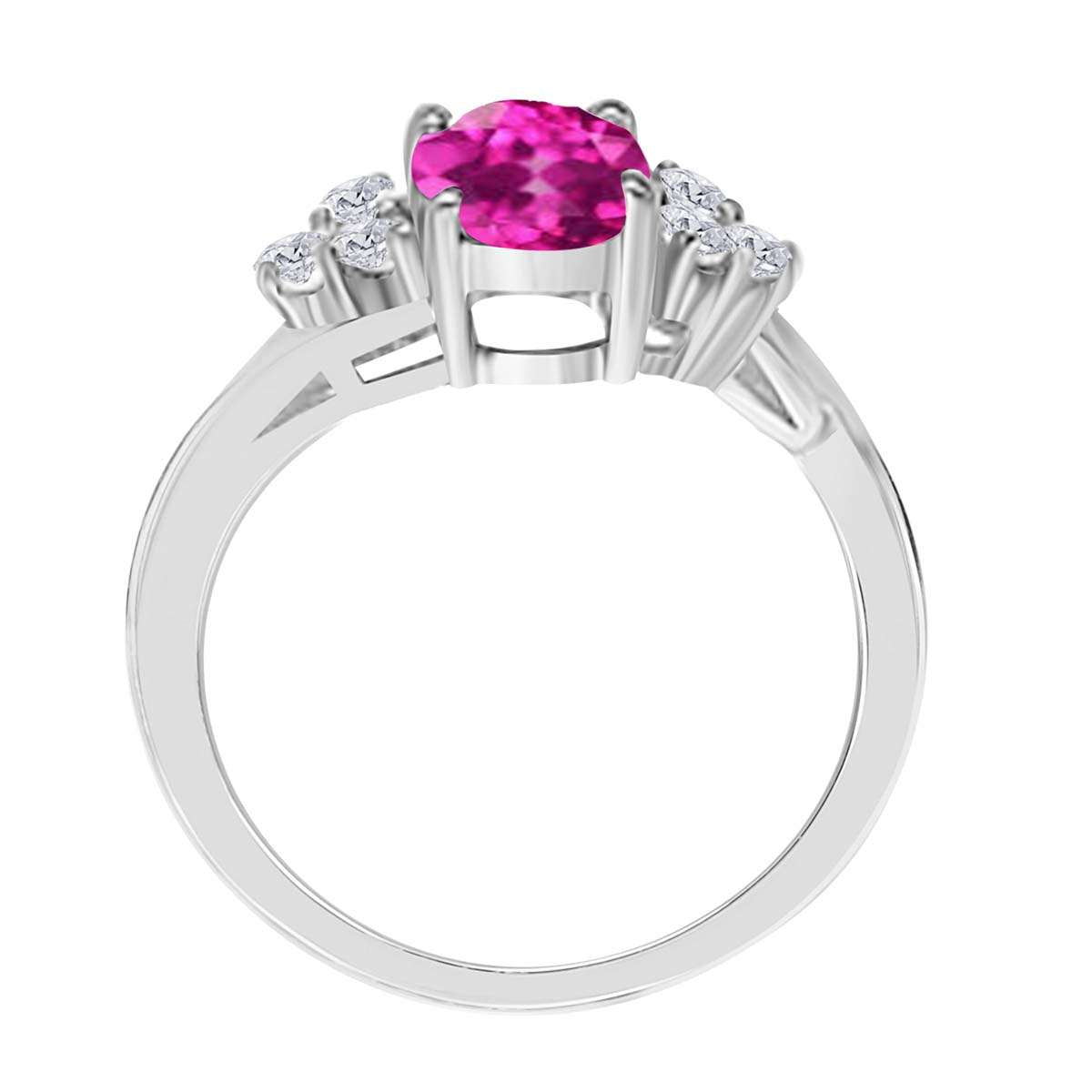 MAULIJEWELS  1.45 Carat Diamond And Oval Shaped Pink-Topaz Gemstone Ring 10K White Rose & Yellow Gold