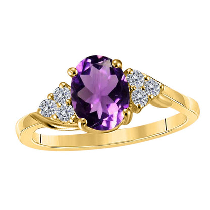 MAULIJEWELS  1.45 Carat Diamond And Oval Shaped Amethyst Gemstone Ring 10K White Rose & Yellow Gold