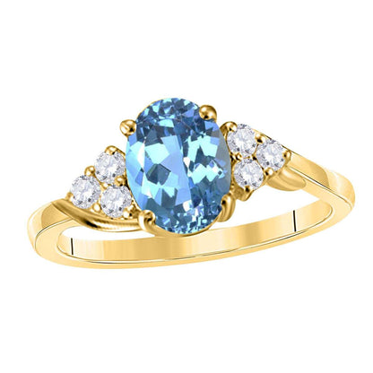 MAULIJEWELS  1.45 Carat Diamond And Oval Shaped Blue-Topaz Gemstone Ring 10K White Rose & Yellow Gold