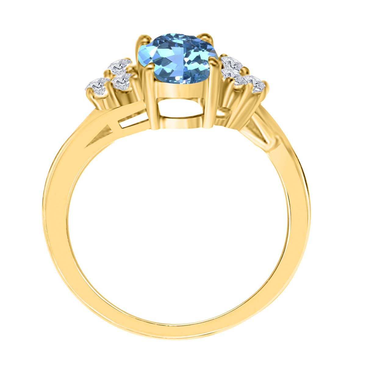 MAULIJEWELS  1.45 Carat Diamond And Oval Shaped Blue-Topaz Gemstone Ring 10K White Rose & Yellow Gold