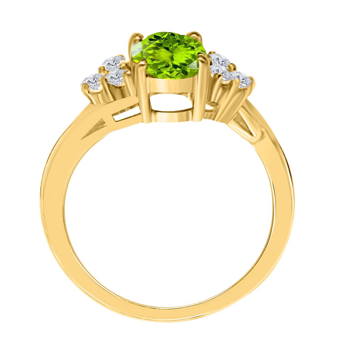 MAULIJEWELS  1.45 Carat Diamond And Oval Shaped Peridot Gemstone Ring 10K White Rose & Yellow Gold