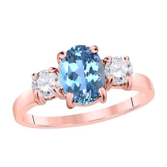 MAULIJEWELS  2.05 Carat Diamond And Oval Shaped Blue-Topaz Gemstone Ring 14K White Rose & Yellow Gold