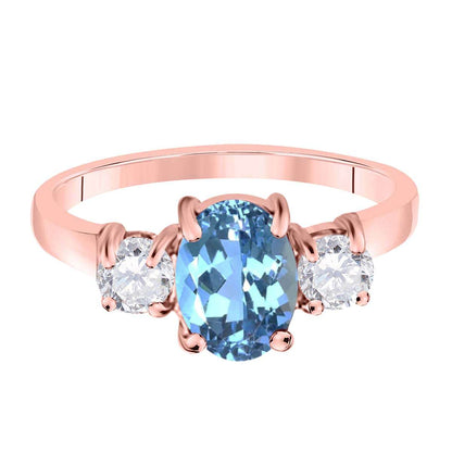 MAULIJEWELS 2.05 Carat Diamond and Oval-Shaped Blue Topaz Gemstone Ring in 14K White, Rose & Yellow Gold