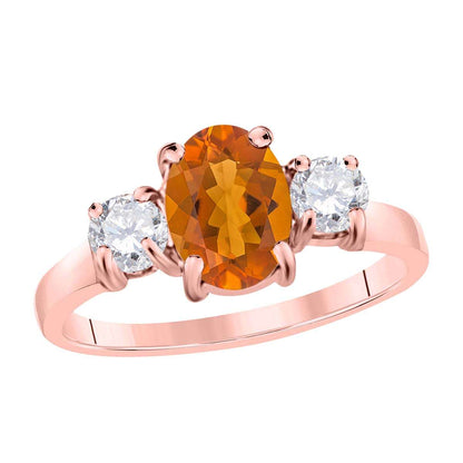 MAULIJEWELS  2.05 Carat Diamond And Oval Shaped Citrine Gemstone Ring 14K White Rose & Yellow Gold