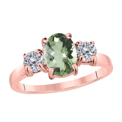 MAULIJEWELS  2.05 Carat Diamond And Oval Shaped Green-Amethyst Gemstone Ring 14K White Rose & Yellow Gold