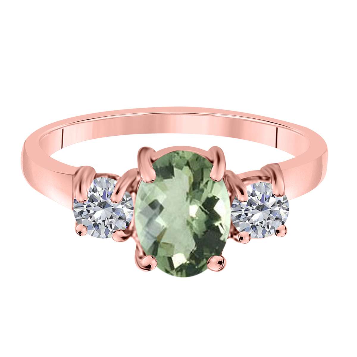 MAULIJEWELS  2.05 Carat Diamond And Oval Shaped Green-Amethyst Gemstone Ring 14K White Rose & Yellow Gold