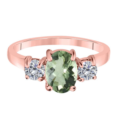 MAULIJEWELS  2.05 Carat Diamond And Oval Shaped Green-Amethyst Gemstone Ring 14K White Rose & Yellow Gold